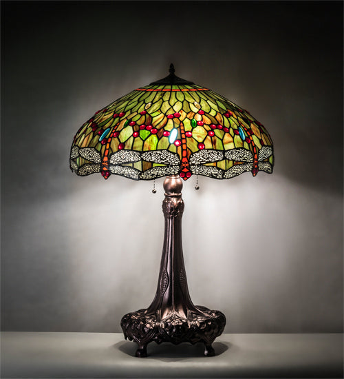 Meyda Tiffany Lighting 129745 Tiffany Hanginghead Dragonfly Three Light Table Lamp Lamp Bronze / Dark