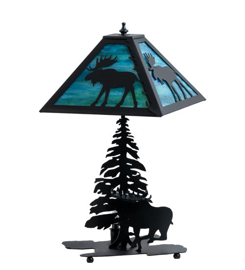 Meyda Tiffany Lighting 228133 Lone Moose Two Light Table Lamp Lamp Black