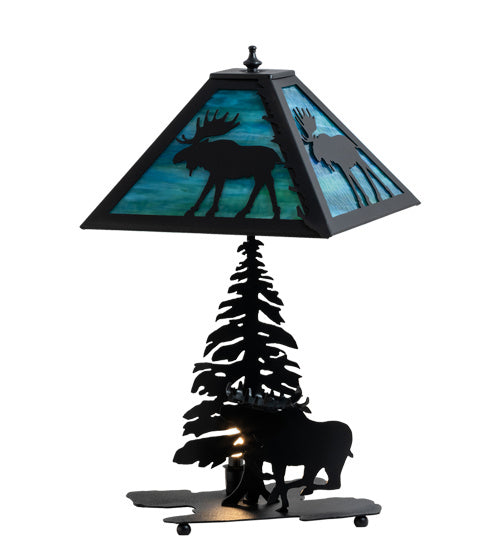 Meyda Tiffany Lighting 228133 Lone Moose Two Light Table Lamp Lamp Black
