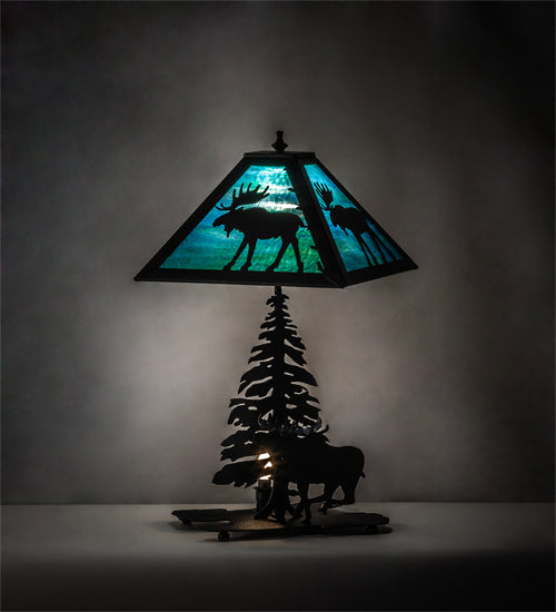Meyda Tiffany Lighting 228133 Lone Moose Two Light Table Lamp Lamp Black