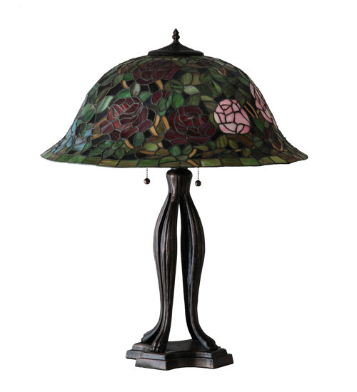 Meyda Tiffany Lighting 229111 Tiffany Rosebush Three Light Table Lamp Lamp Bronze / Dark