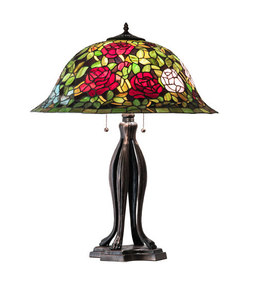 Meyda Tiffany Lighting 229111 Tiffany Rosebush Three Light Table Lamp Lamp Bronze / Dark