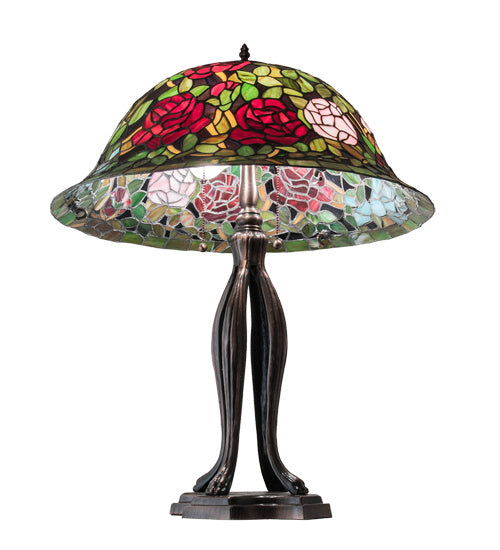 Meyda Tiffany Lighting 229111 Tiffany Rosebush Three Light Table Lamp Lamp Bronze / Dark
