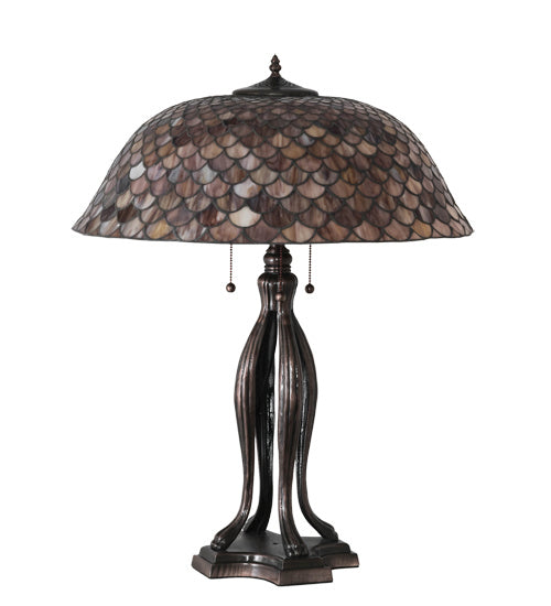 Meyda Tiffany Lighting 230385 Fishscale Three Light Table Lamp Lamp Bronze / Dark