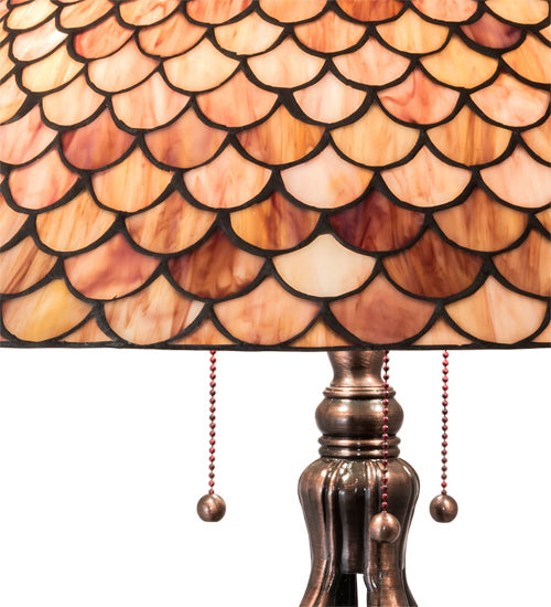 Meyda Tiffany Lighting 230385 Fishscale Three Light Table Lamp Lamp Bronze / Dark