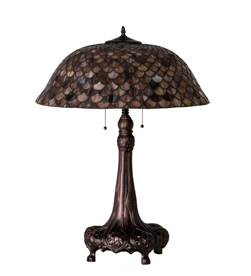 Meyda Tiffany Lighting 230408 Fishscale Three Light Table Lamp Lamp Bronze / Dark