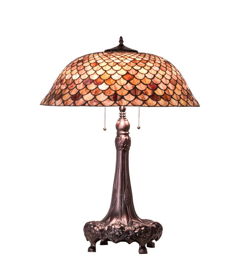 Meyda Tiffany Lighting 230408 Fishscale Three Light Table Lamp Lamp Bronze / Dark