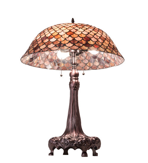 Meyda Tiffany Lighting 230408 Fishscale Three Light Table Lamp Lamp Bronze / Dark