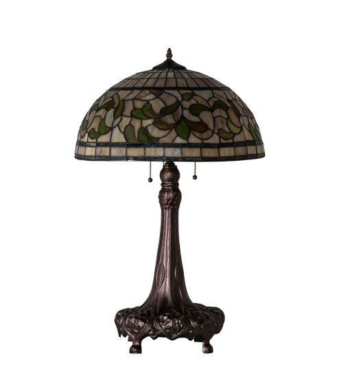 Meyda Tiffany Lighting 230449 Tiffany Turning Leaf Three Light Table Lamp Lamp Bronze / Dark