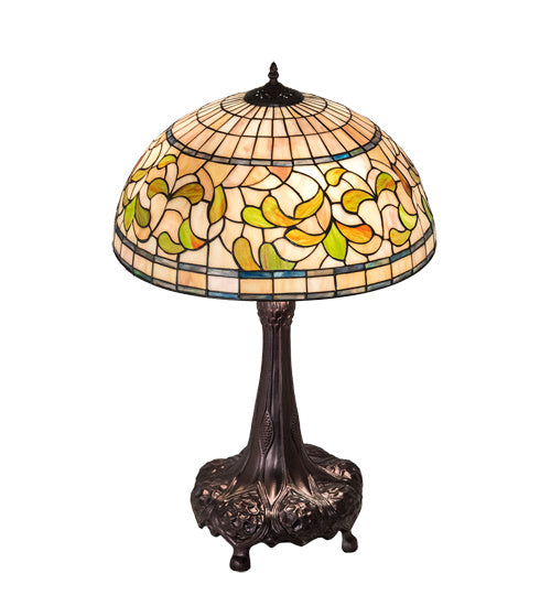 Meyda Tiffany Lighting 230449 Tiffany Turning Leaf Three Light Table Lamp Lamp Bronze / Dark