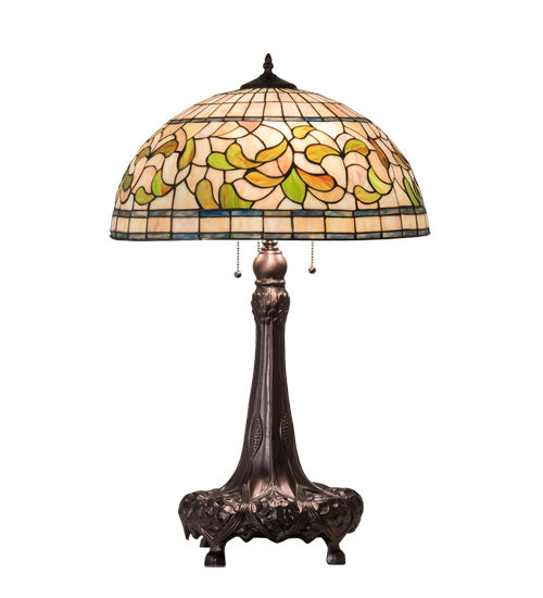 Meyda Tiffany Lighting 230449 Tiffany Turning Leaf Three Light Table Lamp Lamp Bronze / Dark