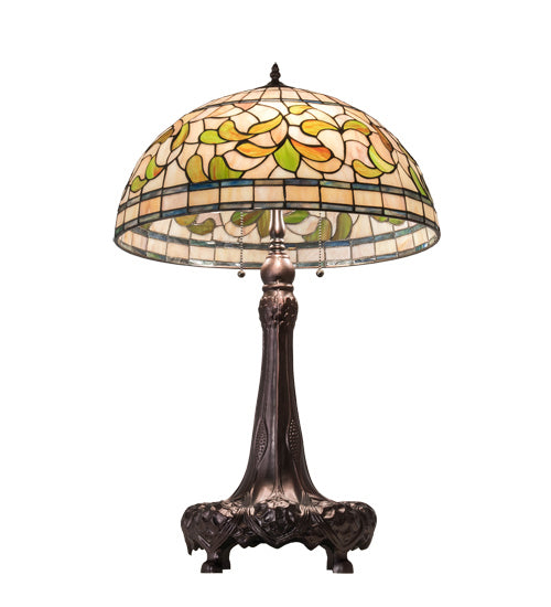 Meyda Tiffany Lighting 230449 Tiffany Turning Leaf Three Light Table Lamp Lamp Bronze / Dark