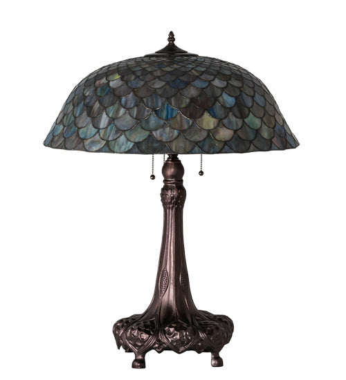 Meyda Tiffany Lighting 230462 Tiffany Fishscale Three Light Table Lamp Lamp Bronze / Dark