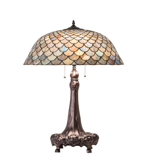 Meyda Tiffany Lighting 230462 Tiffany Fishscale Three Light Table Lamp Lamp Bronze / Dark