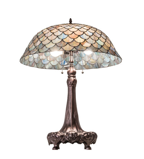 Meyda Tiffany Lighting 230462 Tiffany Fishscale Three Light Table Lamp Lamp Bronze / Dark