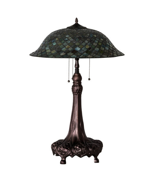 Meyda Tiffany Lighting 230465 Tiffany Fishscale Three Light Table Lamp Lamp Bronze / Dark