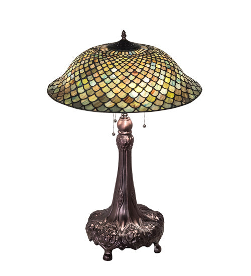 Meyda Tiffany Lighting 230465 Tiffany Fishscale Three Light Table Lamp Lamp Bronze / Dark