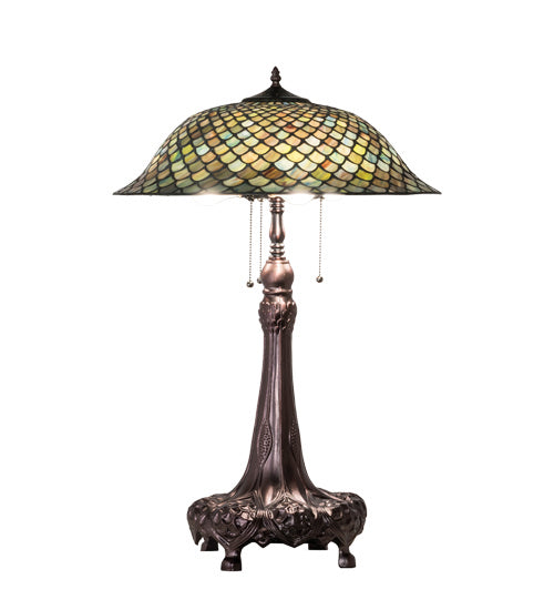 Meyda Tiffany Lighting 230465 Tiffany Fishscale Three Light Table Lamp Lamp Bronze / Dark