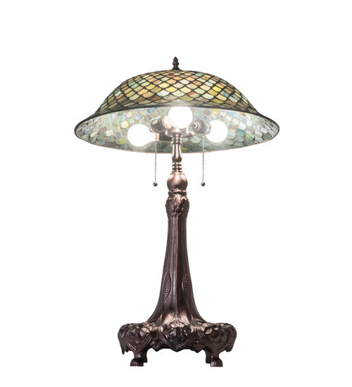 Meyda Tiffany Lighting 230465 Tiffany Fishscale Three Light Table Lamp Lamp Bronze / Dark