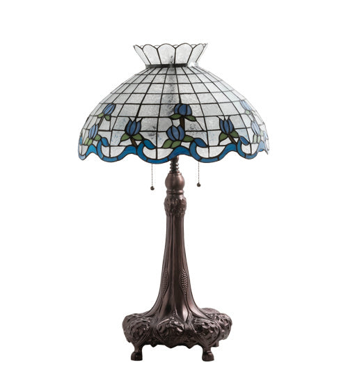Meyda Tiffany Lighting 230472 Roseborder Three Light Table Lamp Lamp Bronze / Dark