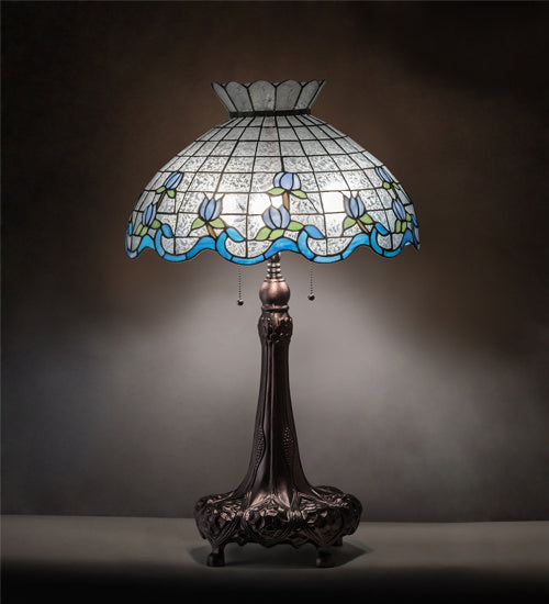Meyda Tiffany Lighting 230472 Roseborder Three Light Table Lamp Lamp Bronze / Dark