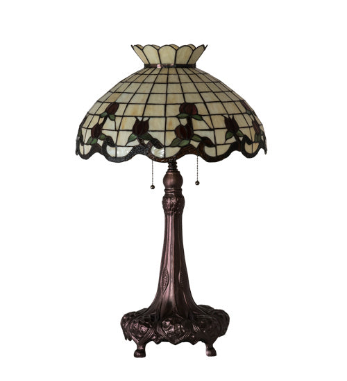 Meyda Tiffany Lighting 230473 Roseborder Three Light Table Lamp Lamp Bronze / Dark