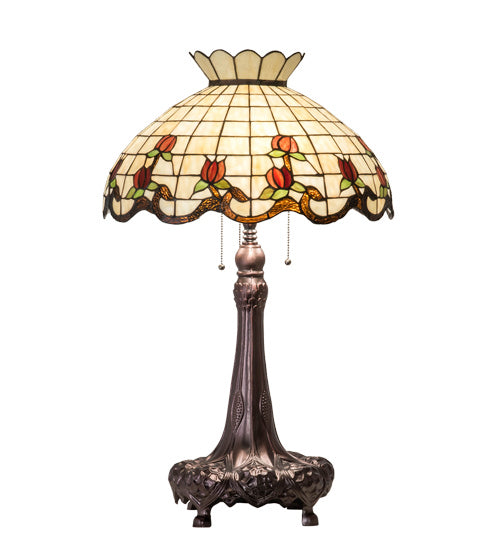 Meyda Tiffany Lighting 230473 Roseborder Three Light Table Lamp Lamp Bronze / Dark