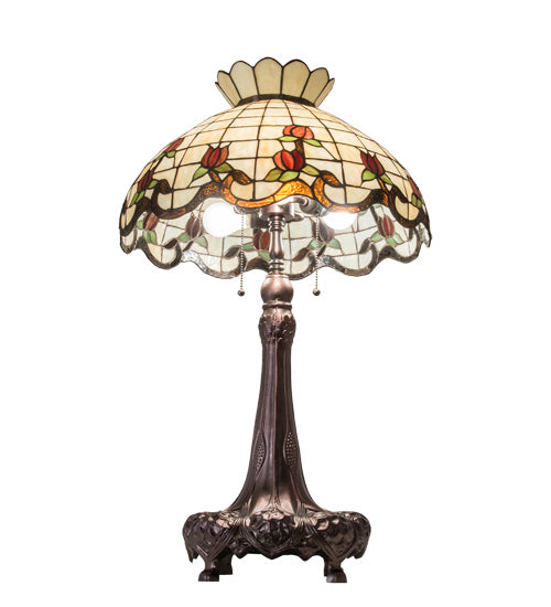 Meyda Tiffany Lighting 230473 Roseborder Three Light Table Lamp Lamp Bronze / Dark