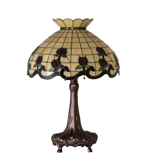 Meyda Tiffany Lighting 230474 Roseborder Three Light Table Lamp Lamp Bronze / Dark