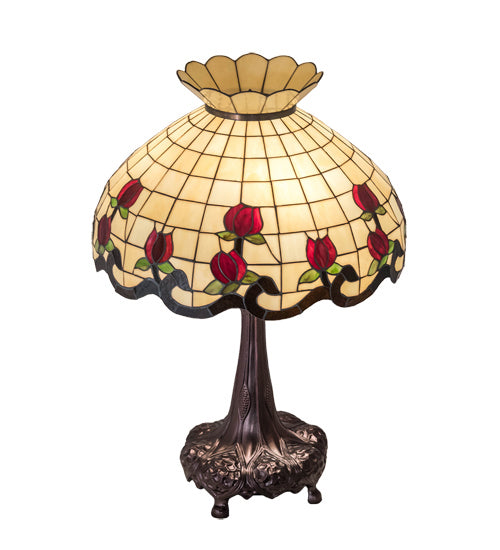 Meyda Tiffany Lighting 230474 Roseborder Three Light Table Lamp Lamp Bronze / Dark