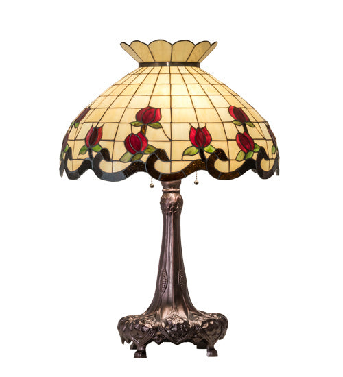 Meyda Tiffany Lighting 230474 Roseborder Three Light Table Lamp Lamp Bronze / Dark