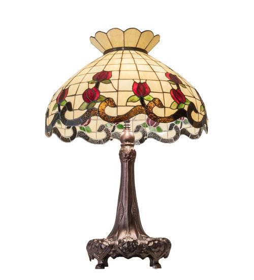 Meyda Tiffany Lighting 230474 Roseborder Three Light Table Lamp Lamp Bronze / Dark