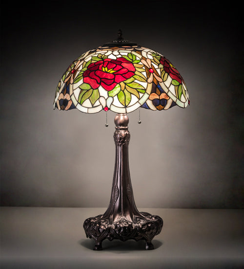 Meyda Tiffany Lighting 230476 Renaissance Rose Three Light Table Lamp Lamp Bronze / Dark