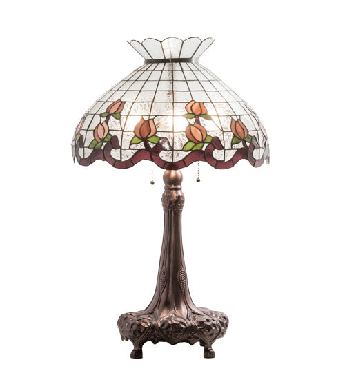 Meyda Tiffany Lighting 230639 Roseborder Three Light Table Lamp Lamp Bronze / Dark