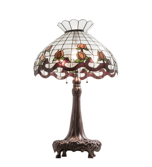 Meyda Tiffany Lighting 230639 Roseborder Three Light Table Lamp Lamp Bronze / Dark