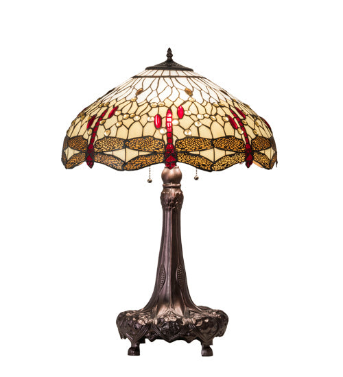 Meyda Tiffany Lighting 31664 Tiffany Hanginghead Dragonfly Three Light Table Lamp Lamp Bronze / Dark