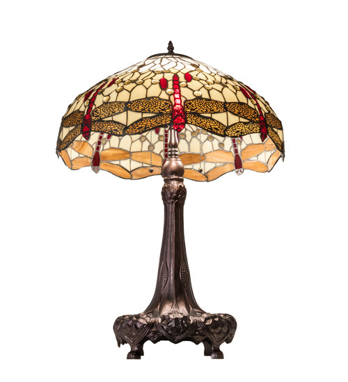 Meyda Tiffany Lighting 31664 Tiffany Hanginghead Dragonfly Three Light Table Lamp Lamp Bronze / Dark