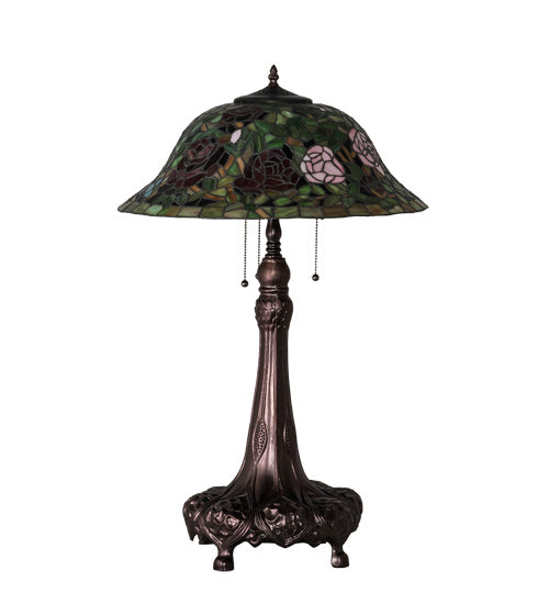 Meyda Tiffany Lighting 71388 Tiffany Rosebush Three Light Table Lamp Lamp Bronze / Dark