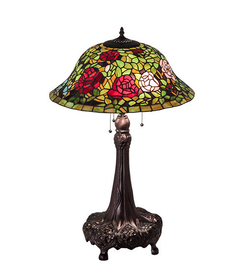 Meyda Tiffany Lighting 71388 Tiffany Rosebush Three Light Table Lamp Lamp Bronze / Dark