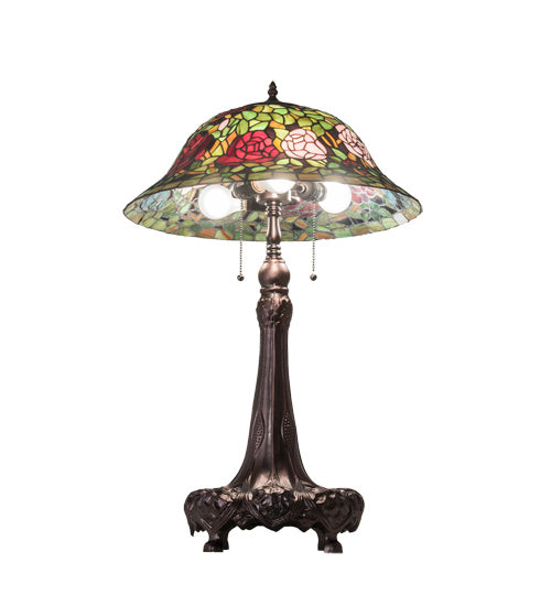 Meyda Tiffany Lighting 71388 Tiffany Rosebush Three Light Table Lamp Lamp Bronze / Dark