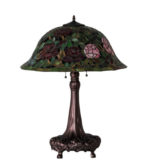 Meyda Tiffany Lighting 82452 Tiffany Rosebush Three Light Table Lamp Lamp Bronze / Dark