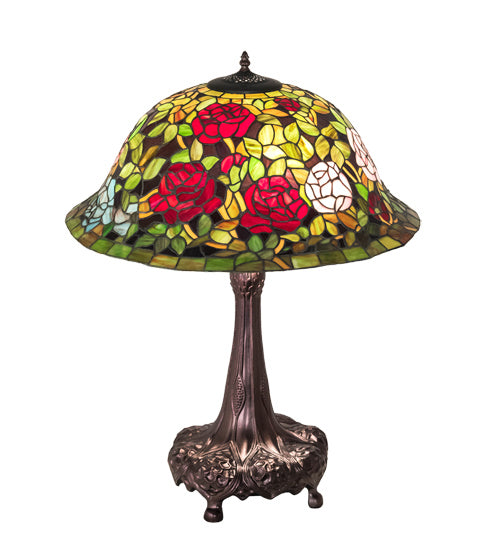 Meyda Tiffany Lighting 82452 Tiffany Rosebush Three Light Table Lamp Lamp Bronze / Dark