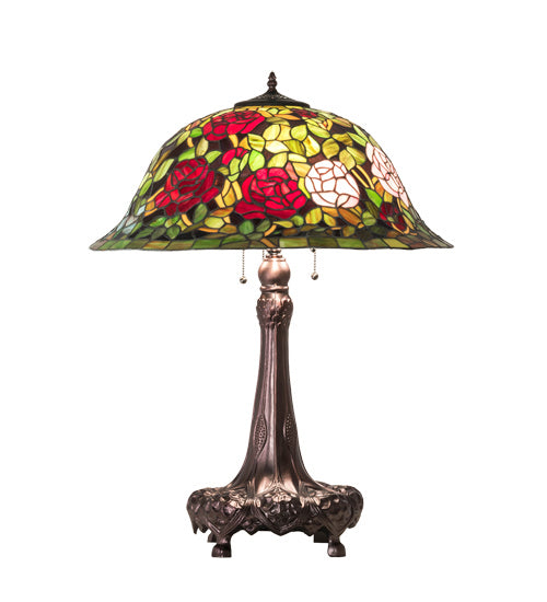 Meyda Tiffany Lighting 82452 Tiffany Rosebush Three Light Table Lamp Lamp Bronze / Dark