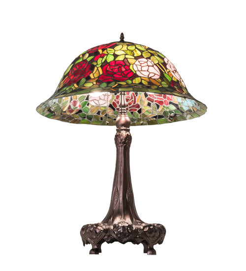 Meyda Tiffany Lighting 82452 Tiffany Rosebush Three Light Table Lamp Lamp Bronze / Dark