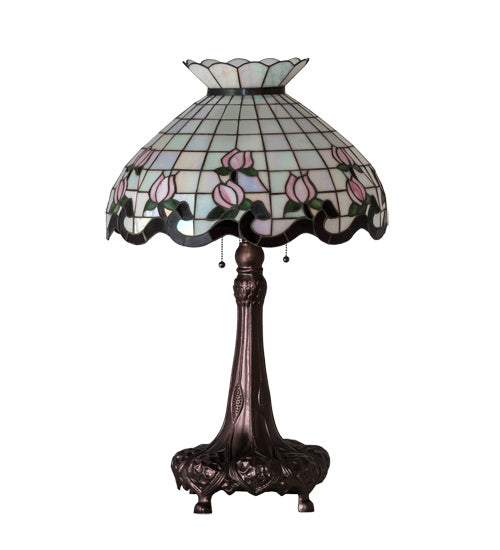Meyda Tiffany Lighting 230471 Roseborder Three Light Table Lamp Lamp Bronze / Dark