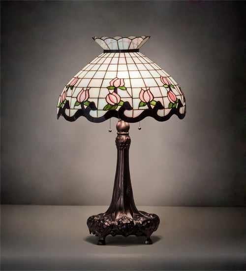 Meyda Tiffany Lighting 230471 Roseborder Three Light Table Lamp Lamp Bronze / Dark