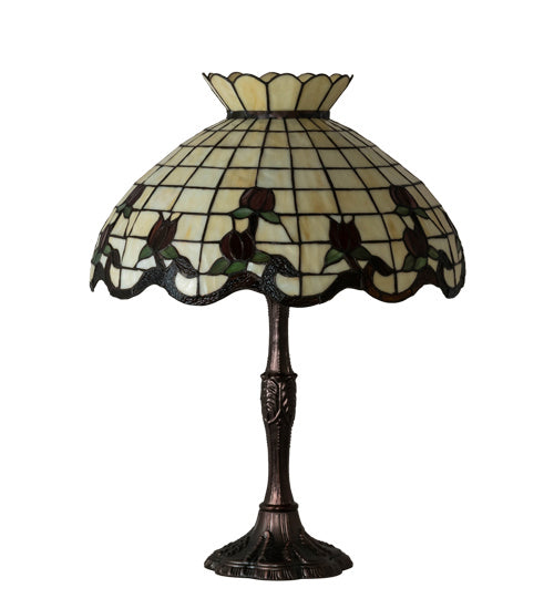 Meyda Tiffany Lighting 104175 Roseborder Three Light Table Lamp Lamp Bronze / Dark