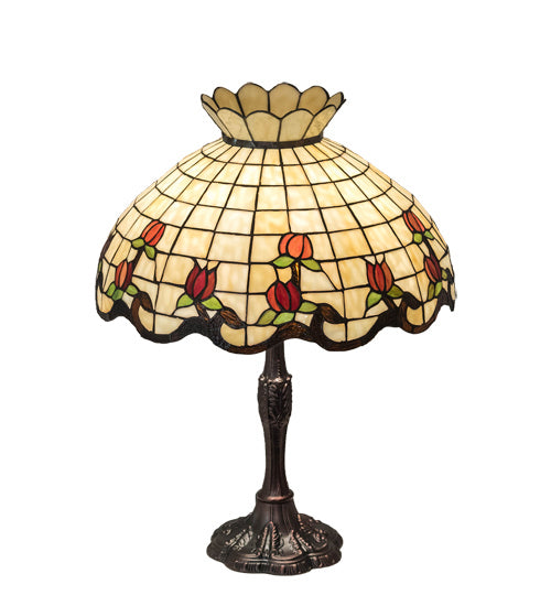 Meyda Tiffany Lighting 104175 Roseborder Three Light Table Lamp Lamp Bronze / Dark