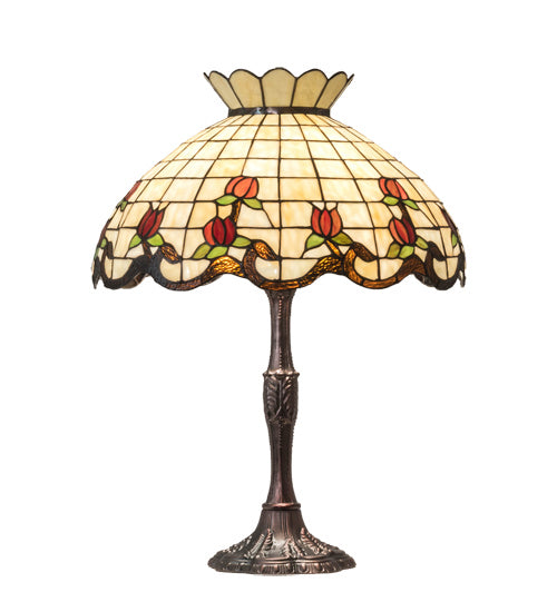 Meyda Tiffany Lighting 104175 Roseborder Three Light Table Lamp Lamp Bronze / Dark