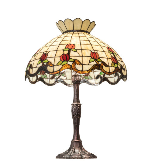 Meyda Tiffany Lighting 104175 Roseborder Three Light Table Lamp Lamp Bronze / Dark